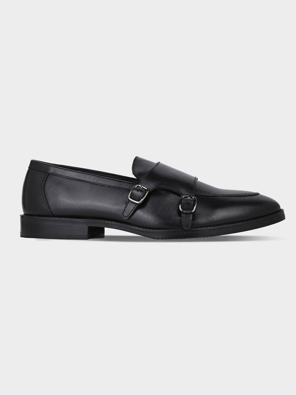 Blanco Black Antique Argentinian Leather Double Monk Strap