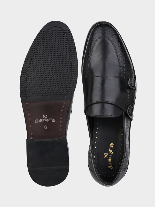 The Gala Monk Strap (Argentinian Croc-Embossed Noir)