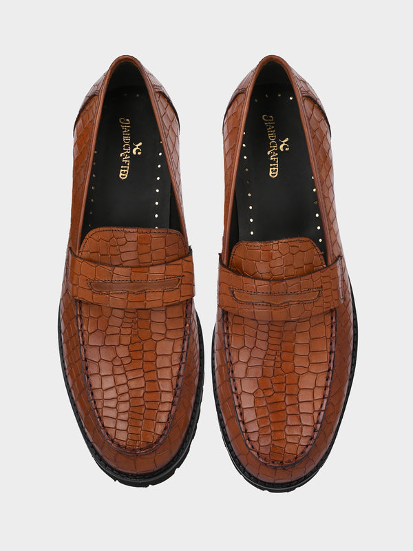 Tan Reptile Penny Moccasins