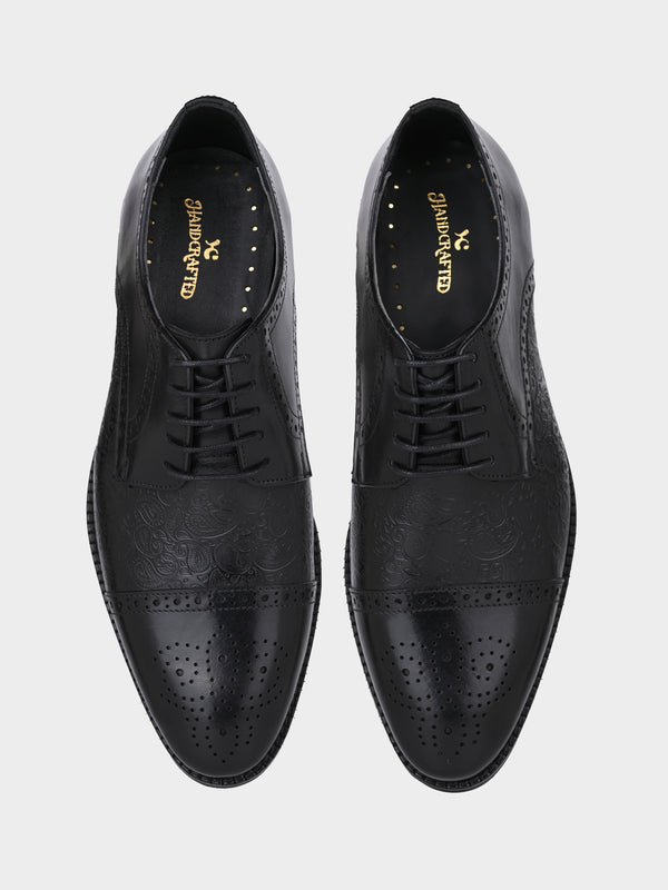 Midnight Black Italian Leather Embossed Brogue