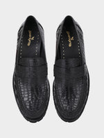 Blanco Black Reptile Penny Moccasins