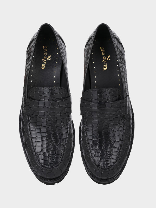 Blanco Black Reptile Penny Moccasins