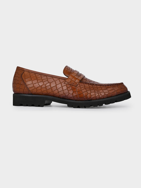 Tan Reptile Penny Moccasins