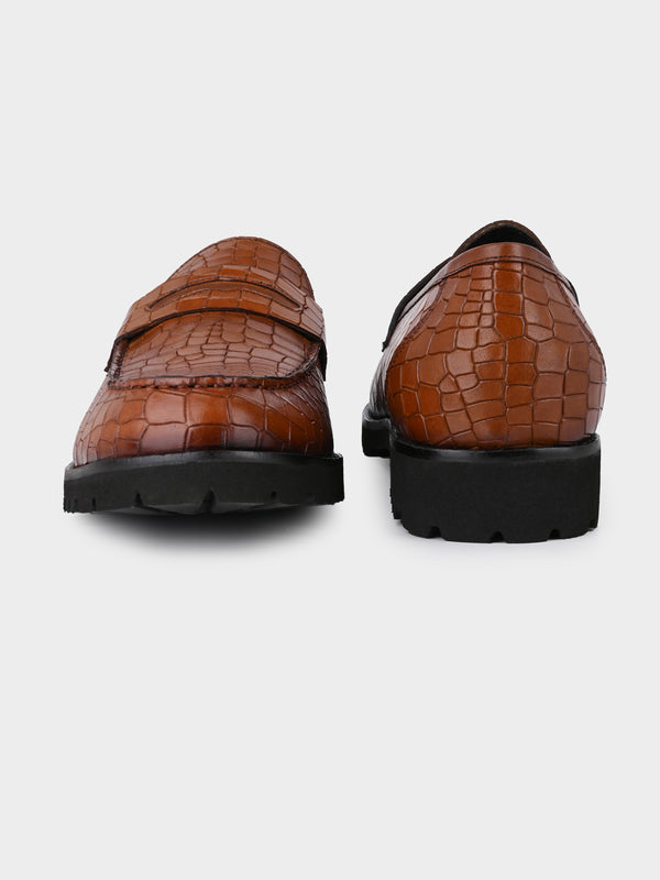 Tan Reptile Penny Moccasins