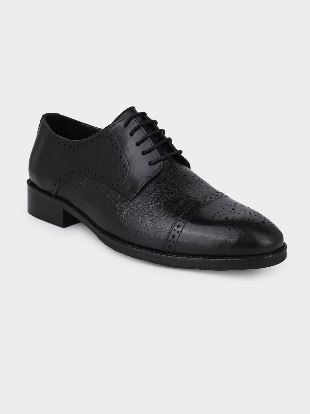 Midnight Black Italian Leather Embossed Brogue