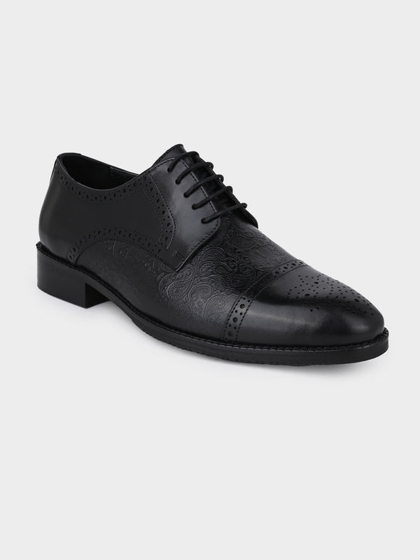 Midnight Black Italian Leather Embossed Brogue