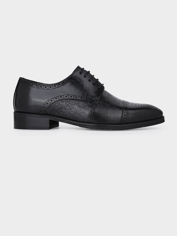 Midnight Black Italian Leather Embossed Brogue