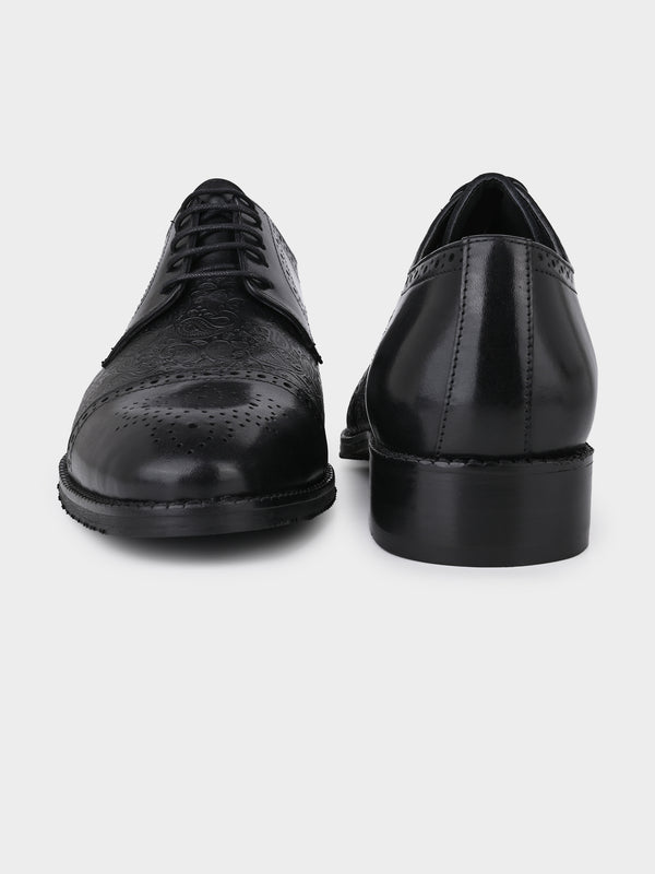 Midnight Black Italian Leather Embossed Brogue