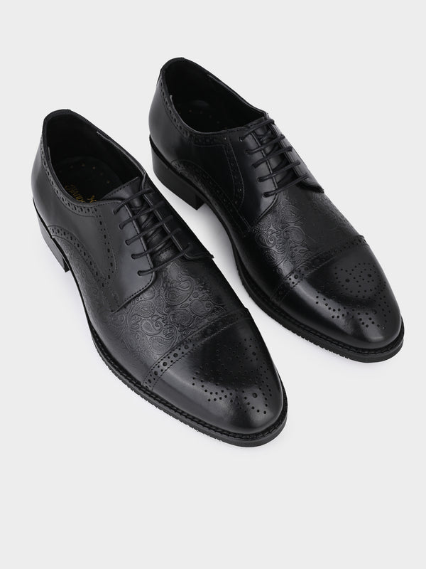 Midnight Black Italian Leather Embossed Brogue