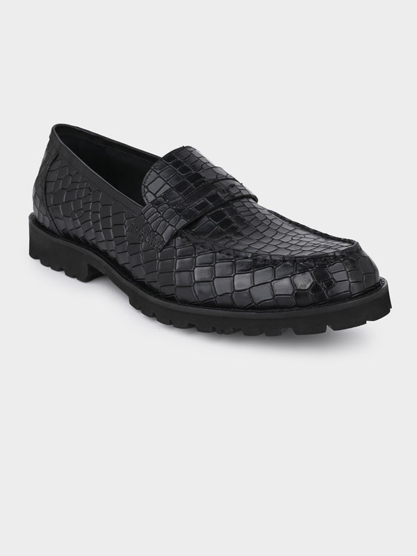 Blanco Black Reptile Penny Moccasins