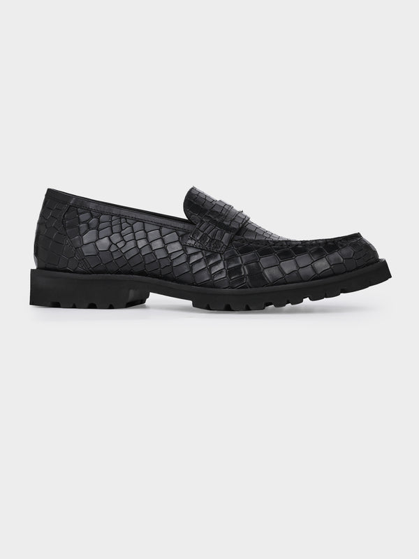 Blanco Black Reptile Penny Moccasins