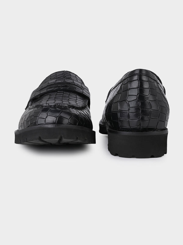 Blanco Black Reptile Penny Moccasins