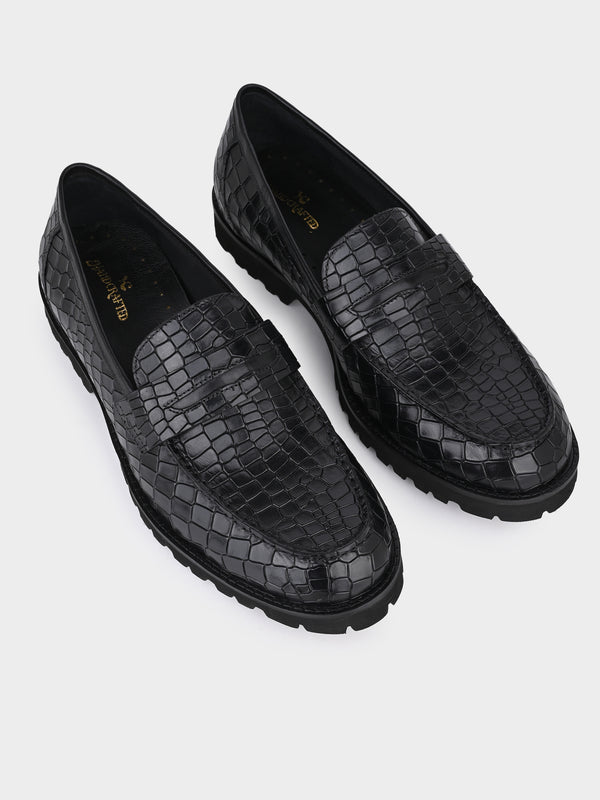 Blanco Black Reptile Penny Moccasins