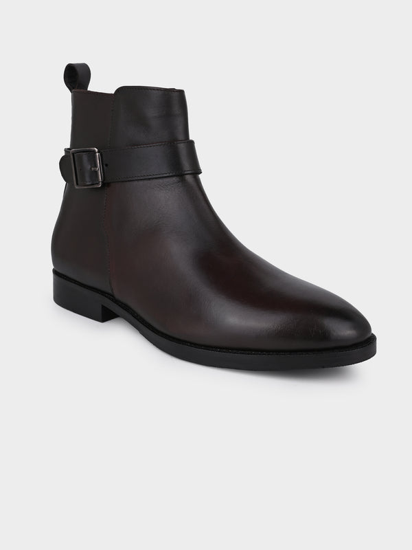 Deep Brown Italian Leather Cowboy Zipper Boot
