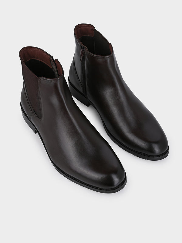 Full-Grain Crust Leather Chelsea Zipper Boot | Heritage Brown