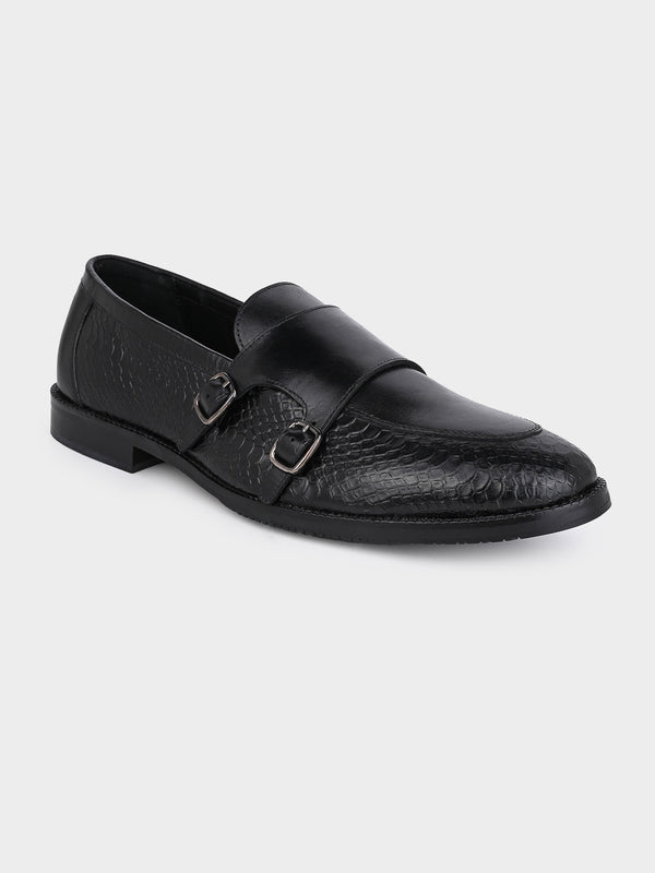 The Gala Monk Strap (Argentinian Croc-Embossed Noir)