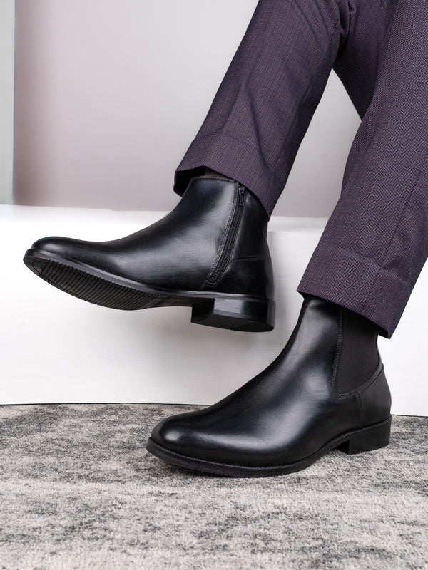 Full-Grain Crust Leather Chelsea Zipper Boot