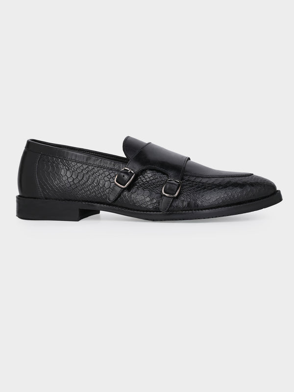 The Gala Monk Strap (Argentinian Croc-Embossed Noir)