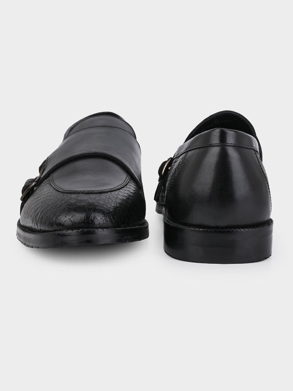 The Gala Monk Strap (Argentinian Croc-Embossed Noir)