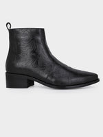 Hand-Printed Cuban Heel Zipper Boot | Noir Floral Edition