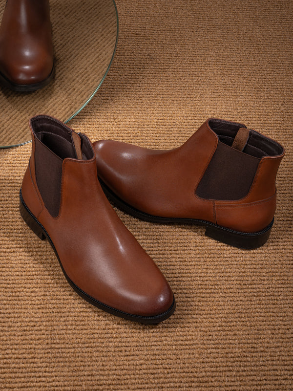 Full-Grain Crust Leather Chelsea Zipper Boot