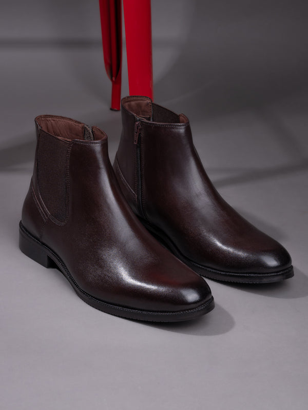 Full-Grain Crust Leather Chelsea Zipper Boot | Heritage Brown