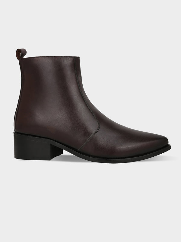 Coco Brown Cuban Heel Zipper Boot