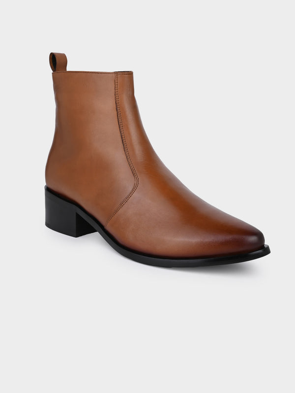 Tan Burnished Cuban Heel Zipper Boot