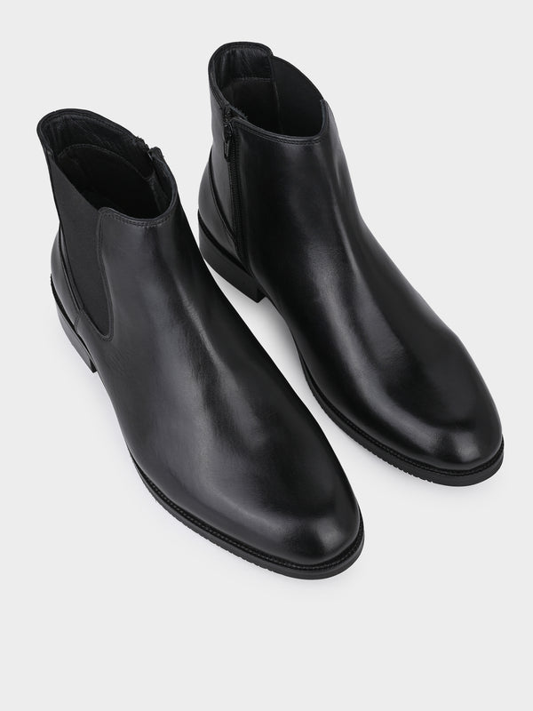 Full-Grain Crust Leather Chelsea Zipper Boot