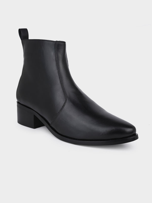 Jet Black Cuban Heel Zipper Boot