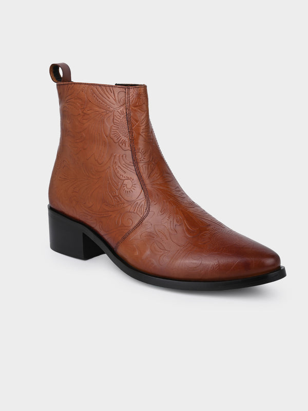 Hand-Printed Cuban Heel Zipper Boot