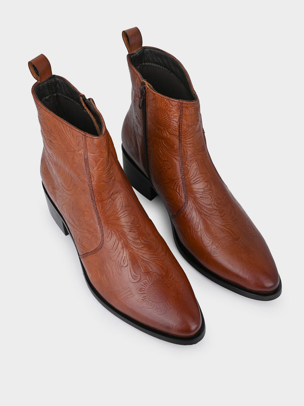 Hand-Printed Cuban Heel Zipper Boot