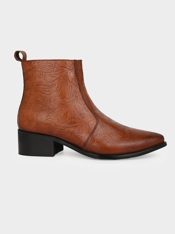Hand-Printed Cuban Heel Zipper Boot