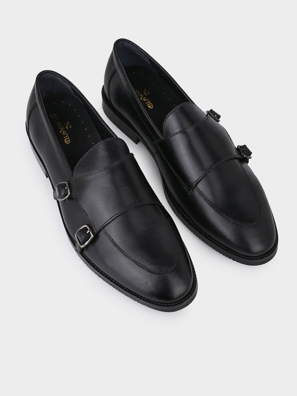 Blanco Black Antique Argentinian Leather Double Monk Strap