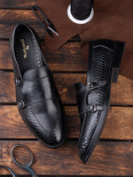 The Gala Monk Strap (Argentinian Croc-Embossed Noir)