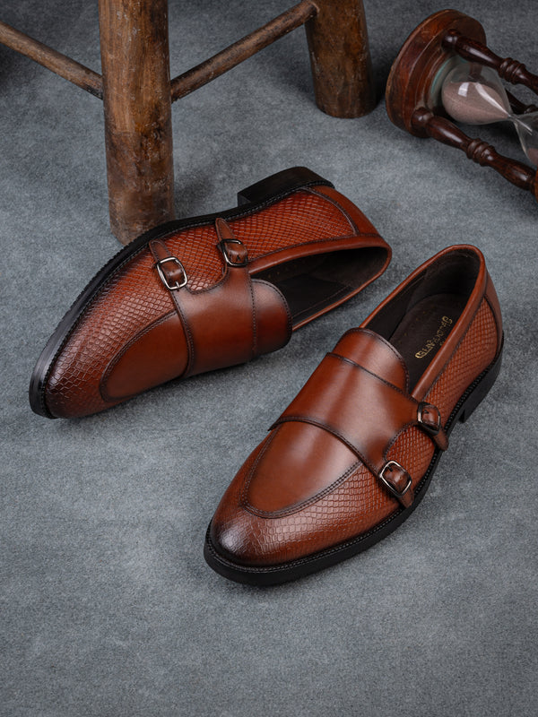 The Gala Monk Strap (Argentinian Croc-Embossed Dark Tan)