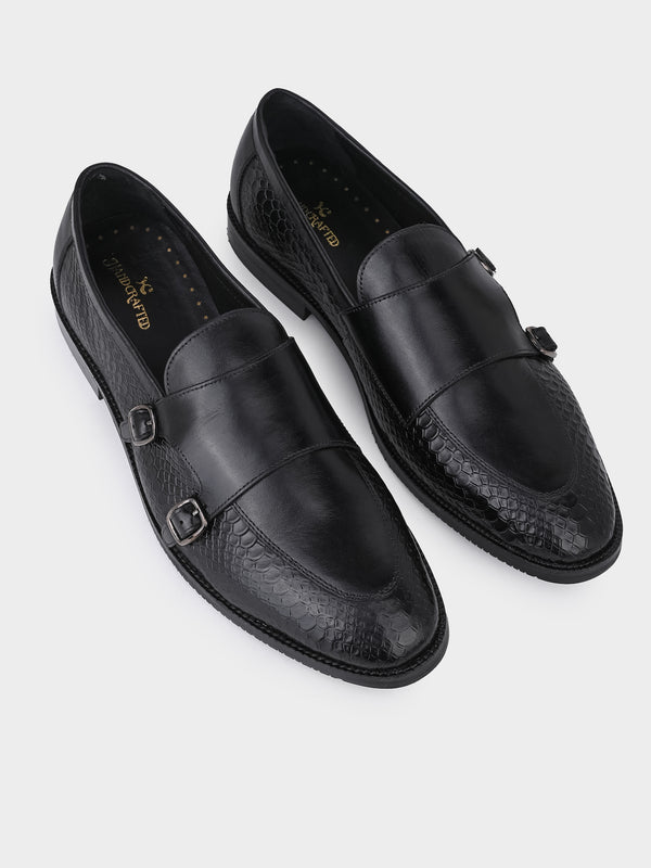 The Gala Monk Strap (Argentinian Croc-Embossed Noir)