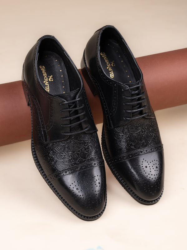 Midnight Black Italian Leather Embossed Brogue