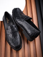 Blanco Black Reptile Penny Moccasins